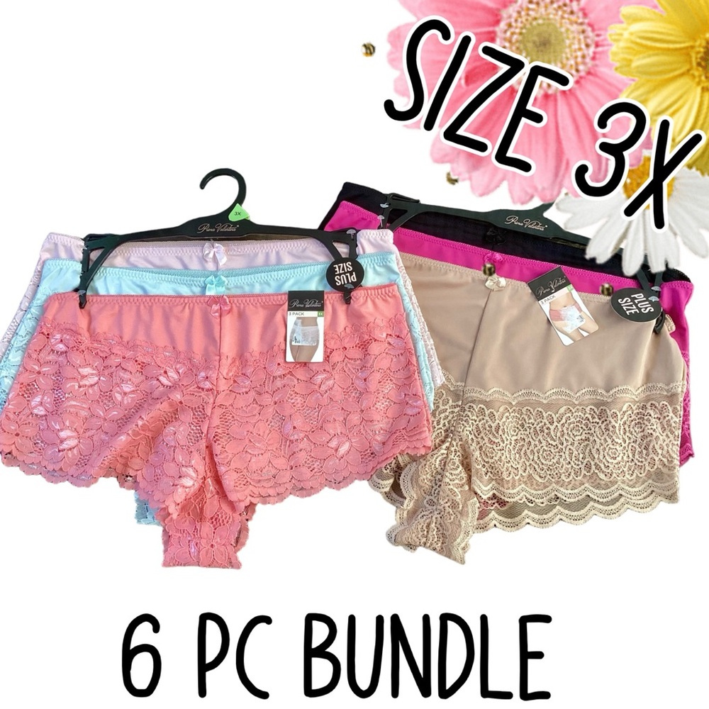 🌸 3X Plus Size 6 PIECES!  Lace Cheeky Boyleg